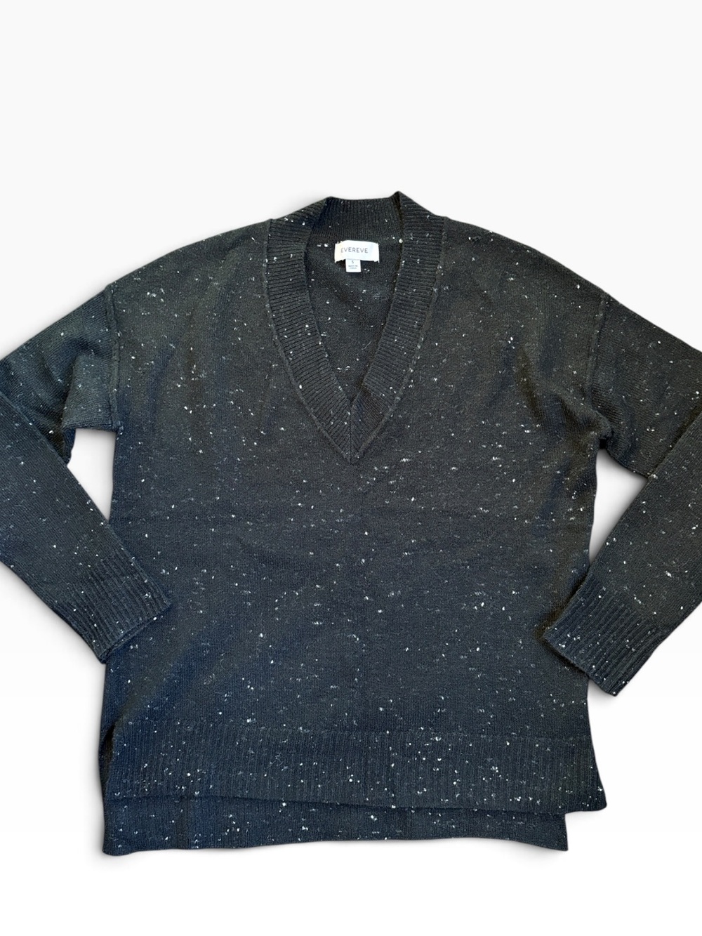 Evereve Speckled V-Neck Sweater Women’s S Black